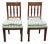 Late 20th Century Pair French Empire Mahogany With Green Beige Tufted Seat Upholstered Side Chairs For Sale