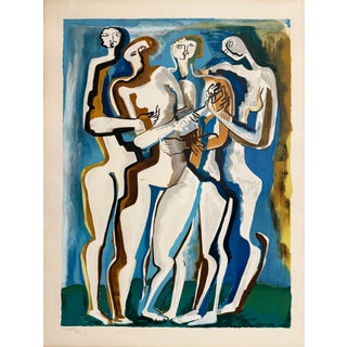 Ossip Zadkine, Large Cubist Modernist Color French Lithograph Zadkine Figures La Famille, 1960 For Sale