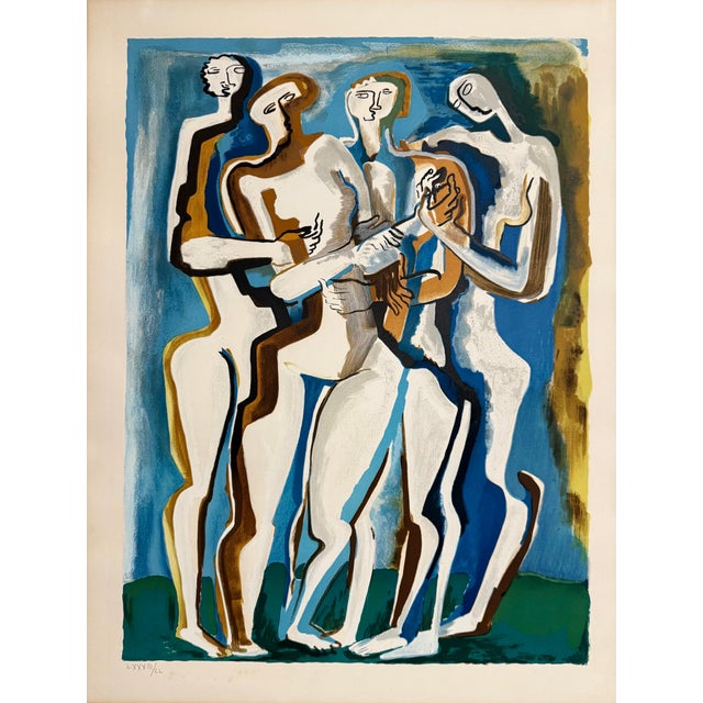 Ossip Zadkine, Large Cubist Modernist Color French Lithograph Zadkine Figures La Famille, 1960 For Sale