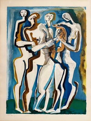 Ossip Zadkine, Large Cubist Modernist Color French Lithograph Zadkine Figures La Famille, 1960