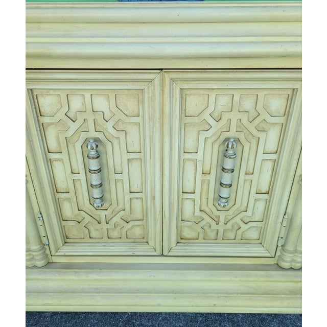 Wood Vintage Drexel Fretwork Palm Beach Regency Off White 2 Door Nightstands- a Pair For Sale - Image 7 of 10