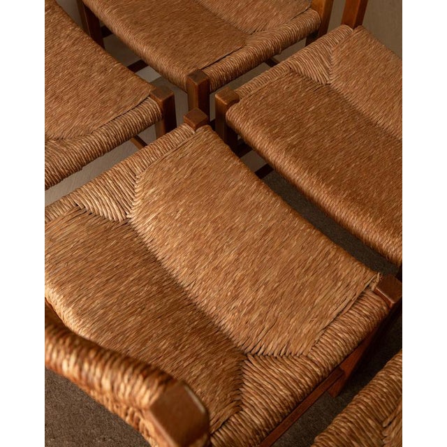 French Mid-Century Wood and Rush Dining Chairs, 1960s, Set of 6 For Sale - Image 16 of 18