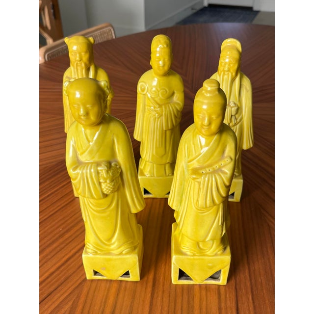 Mid 20th Century Taoist Immortals in Golden Yellow-Set of Five Figures For Sale In Houston - Image 6 of 12