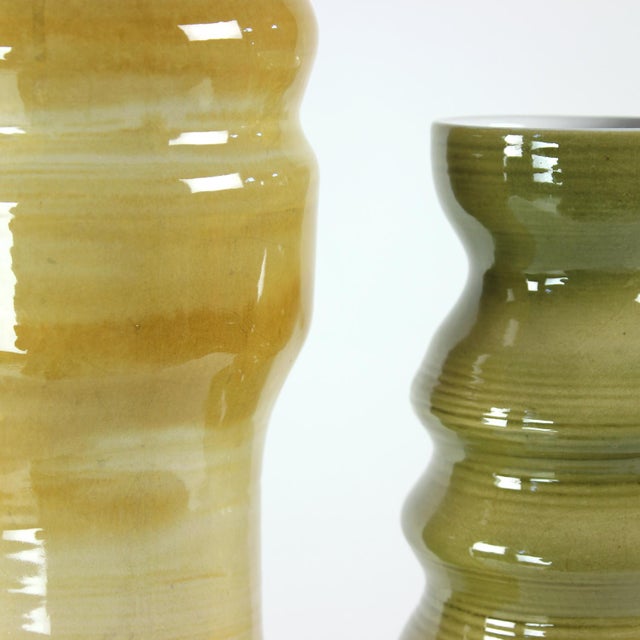 Beige Mid-Century Ceramic Vases, Former Czechoslovakia, 1960s, Set of 2 For Sale - Image 8 of 12