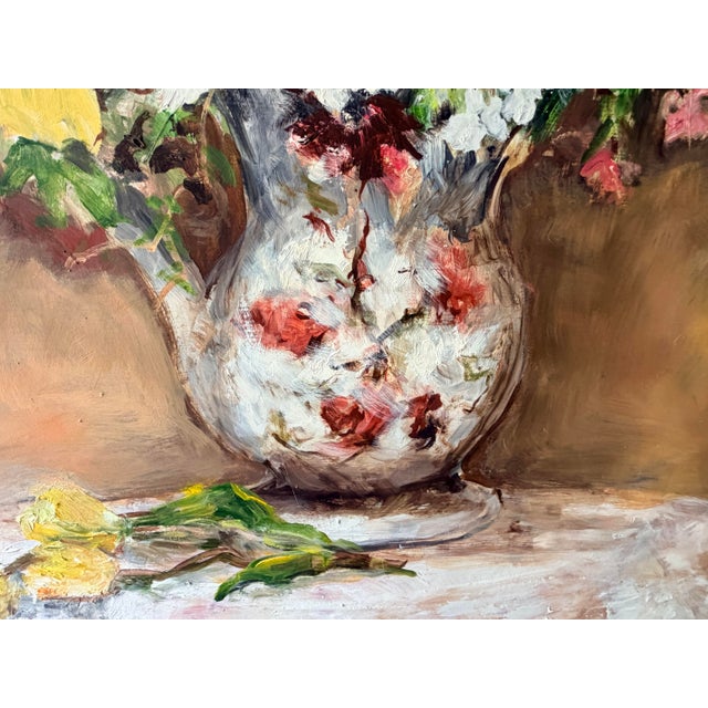 Vintage Floral Still Life Oil Painting by Rosalie Swerett in Ornate White Frame For Sale - Image 10 of 17