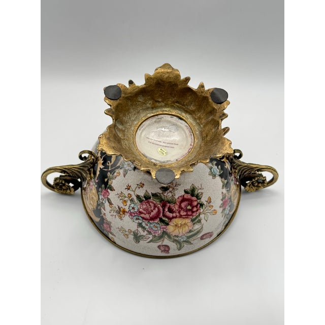 Chinese Export Crackle Glaze Center Piece Ormolu Style Handled For Sale - Image 9 of 12
