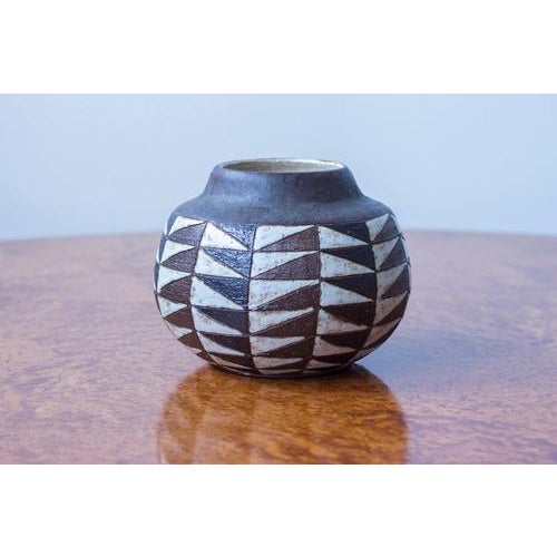 Unique vase designed and hand made by norwegian artist kåre berven fjeldsaa. Made in norway ca 1954. Incised geometric...