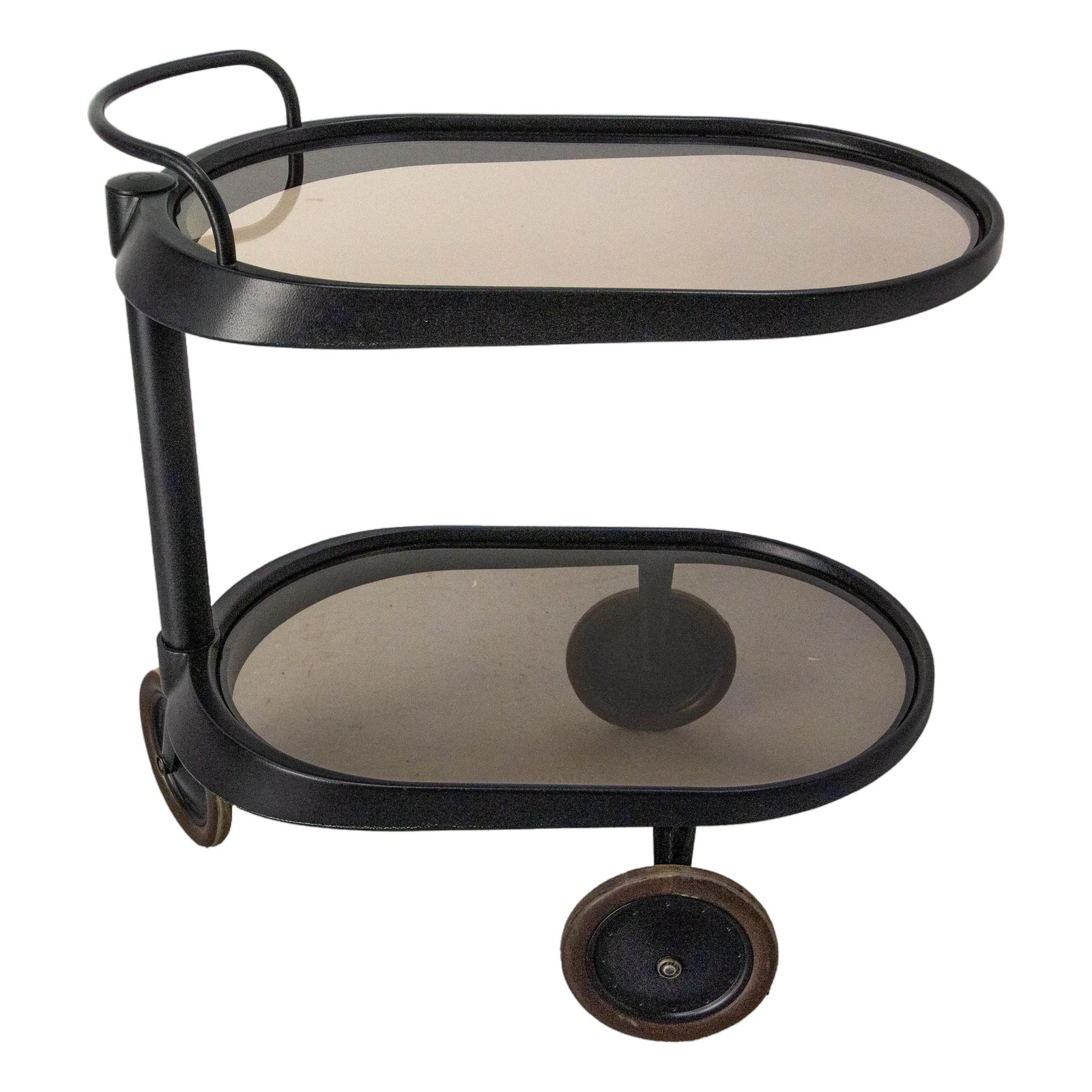 Italian Smoked Glass & Metal Serving Trolley attributed to Enzo