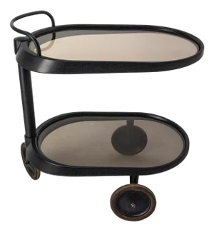 Italian Smoked Glass & Metal Serving Trolley attributed to Enzo Mari for Alessi, 1980