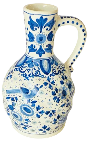 White and Blue Jug in Faïence from Delft, Netherlands, 19th Century