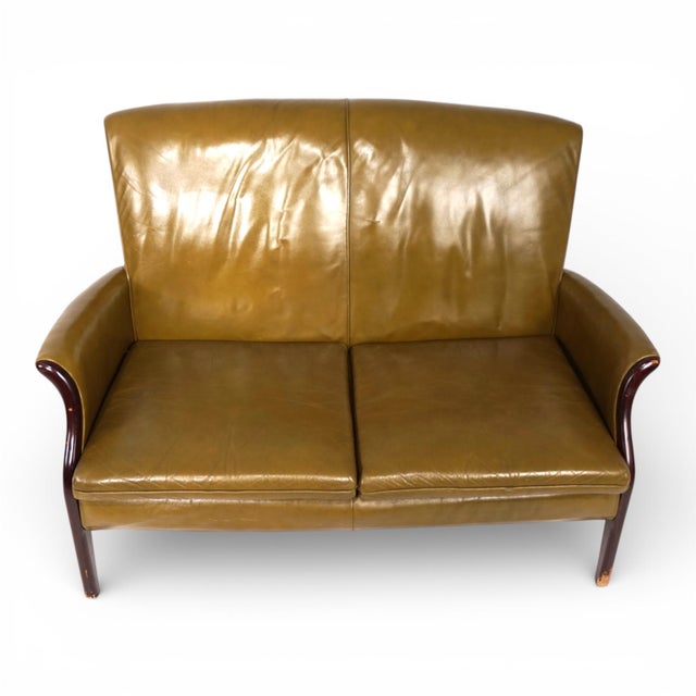Mid-Century Modern Two-Seater Sofa in Moss Green Froxfield Leather by Parker Knoll, 1960 For Sale - Image 3 of 12
