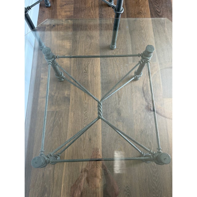 Vintage Postmodern Glass & Faux-Bamboo Iron Table Set | Coffee Table + Matching Side Tables For Sale - Image 12 of 12