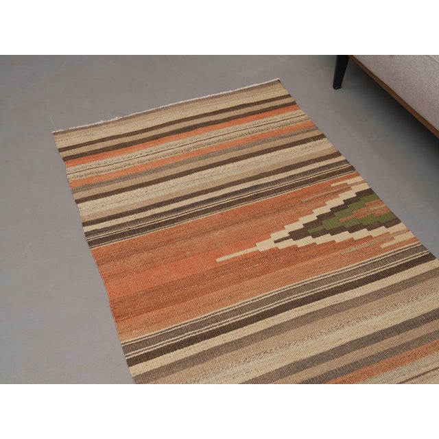 1970s Vintage Handmade Wool Cotton Terracotta Runner Rug For Sale In San Francisco - Image 6 of 11