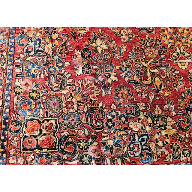 Antique Oversized Persian Sarouk Area Rug, Hand-Knotted Wool, Allover Floral Pattern, 10x17, Red & Navy For Sale - Image 17 of 18