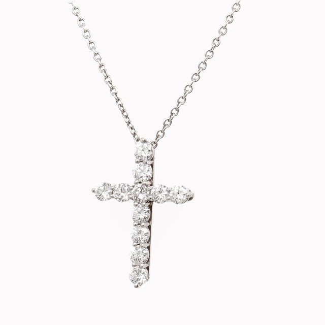 1990s Tiffany & Co. Platinum & Diamond Pendant Cross 16-Inch Necklace For Sale - Image 5 of 18