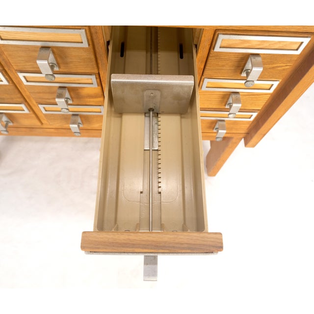 Oak Aluminum Apothecary 30 Drawers Apothecary Cabinet on Solid Legs Formica Top For Sale - Image 6 of 6