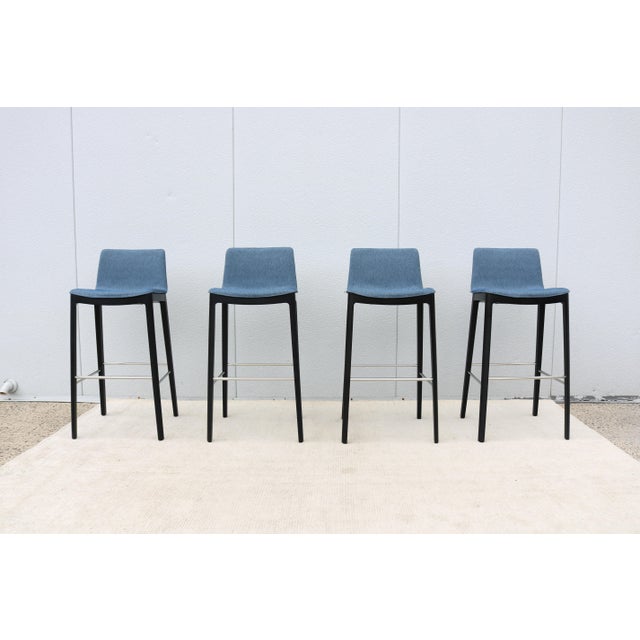 Royal Blue Minimalist Piergiorgio Cazzaniga for Andreu World Flex Bar Stools - Set of 4 For Sale - Image 8 of 18