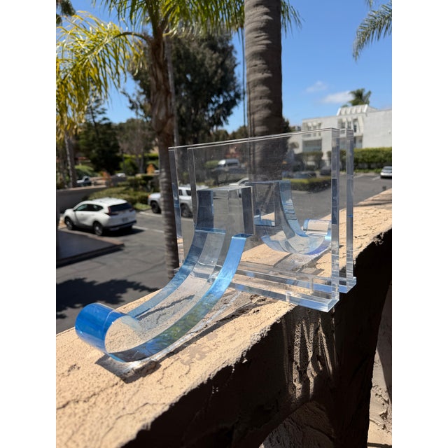 Postmodern Made Goods Postmodern Sculptural Lucite Acrylic Bookends Blue Ribbon Memphis Modern Pair For Sale - Image 3 of 7