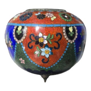 Antique Meiji Cloisonné Enamel Incense Jar – Butterfly Floral Design For Sale