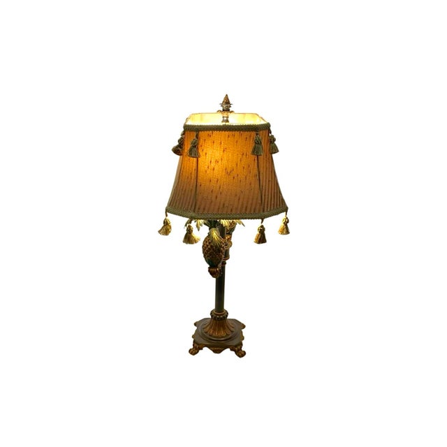 Late 20th Century Late 20th Century Lamp Pineapple Design Large Metal Dual Bulb With Tassel Shade Vintage Decor - a Pair For Sale - Image 5 of 6
