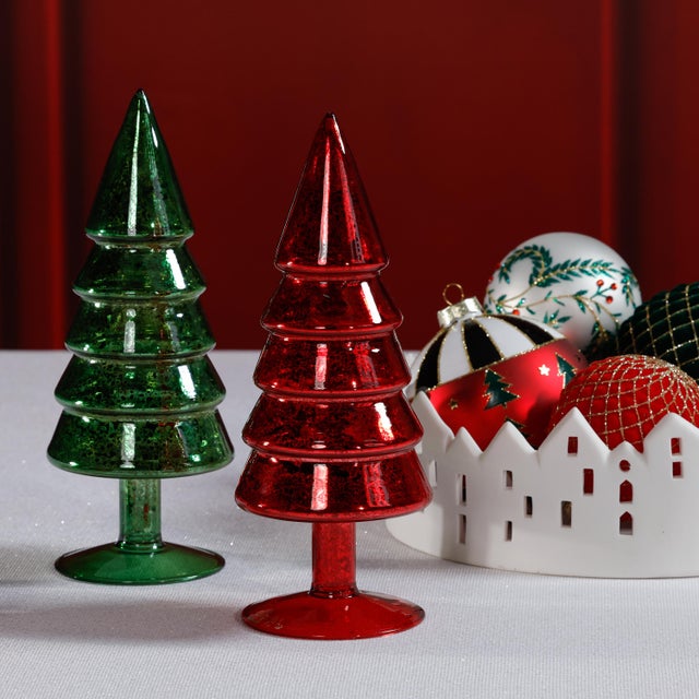 Contemporary Mercury Glass Trees, Set of 4, 9" Tall, Red For Sale - Image 3 of 4