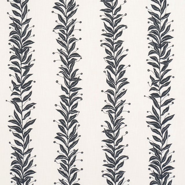 SAMPLE - Schumacher x Marian Mcevoy Tendril Stripe Indoor/Outdoor Fabric In Black & Cream For Sale