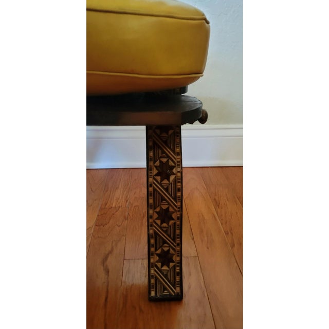 Handcrafted Moroccan Camel Saddle, Genuine Leather Cushion Stool / Mustard For Sale - Image 9 of 10