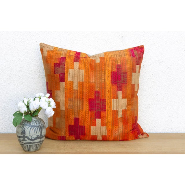 Imperial Panchranga, Large Heirloom Bagh Phulkari Pillow For Sale In Los Angeles - Image 6 of 6