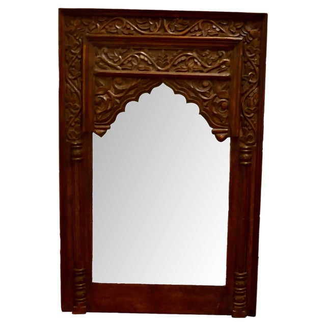 Carved Indian Mirror in Teak, 1900 For Sale