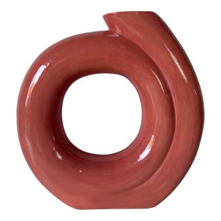 1980s Postmodern Sculptural Coral Pink Glazed Ceramic Vase by Jessica For Sale