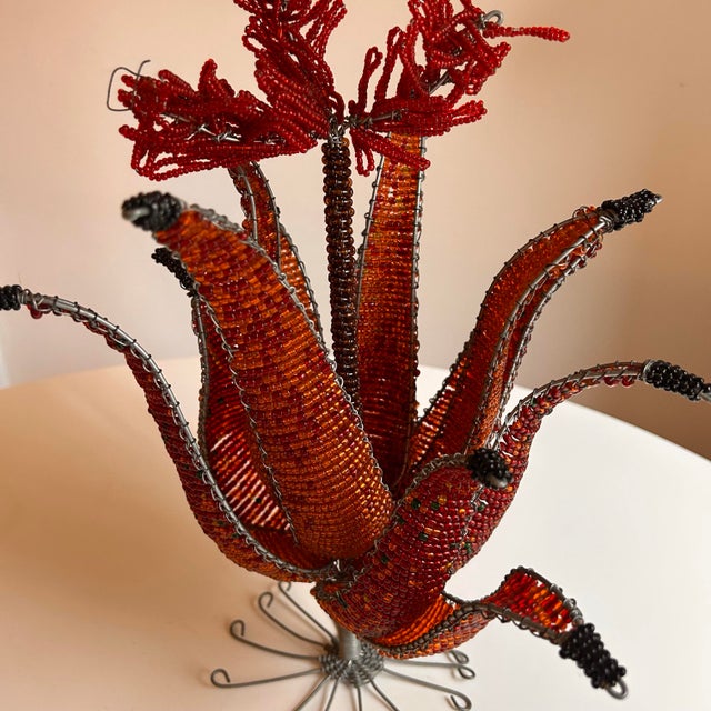 1990s 1990s Pair of Beaded Wire Flower Sculptures For Sale - Image 5 of 11