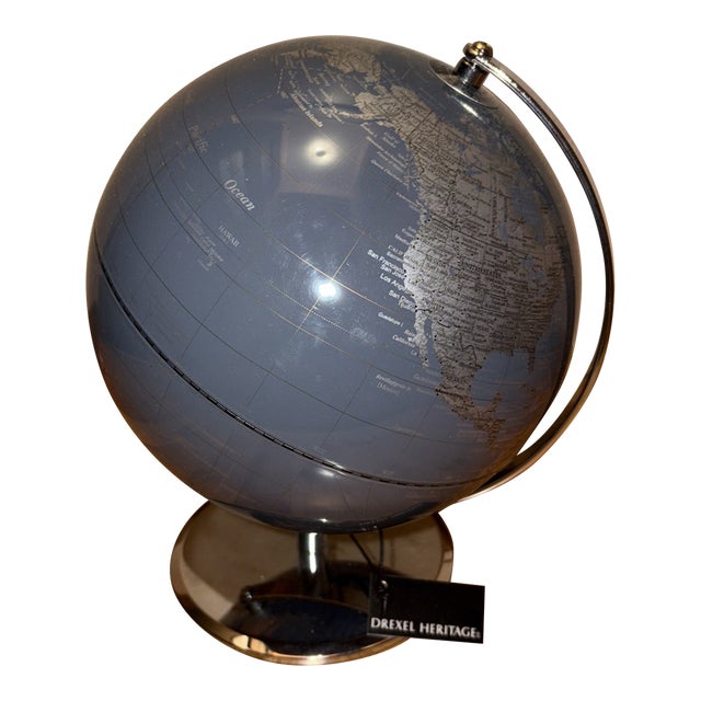 Vintage MCM Drexel Heritage World Silver Globe Chrome Metal Base For Sale