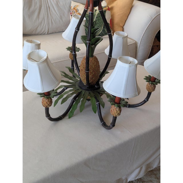 A genuinely one-of-a-kind piece. This six-arm British Colonial chandelier is distinguished not only by its exceptional...