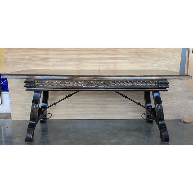 Baroque Large Spanish Baroque Style Oak Library Table or Center Table, 1890s For Sale - Image 3 of 13