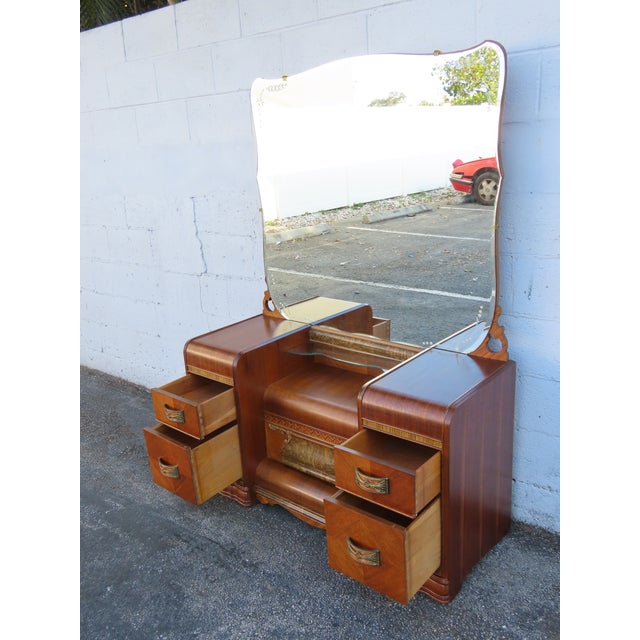 1920s Art Deco Water Fall Inlay Vanity Makeup Table 6300 For Sale In Miami - Image 6 of 18