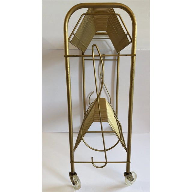 Vintage MCM Gold Metal Two Tier Record Rack Holder For Sale - Image 4 of 6