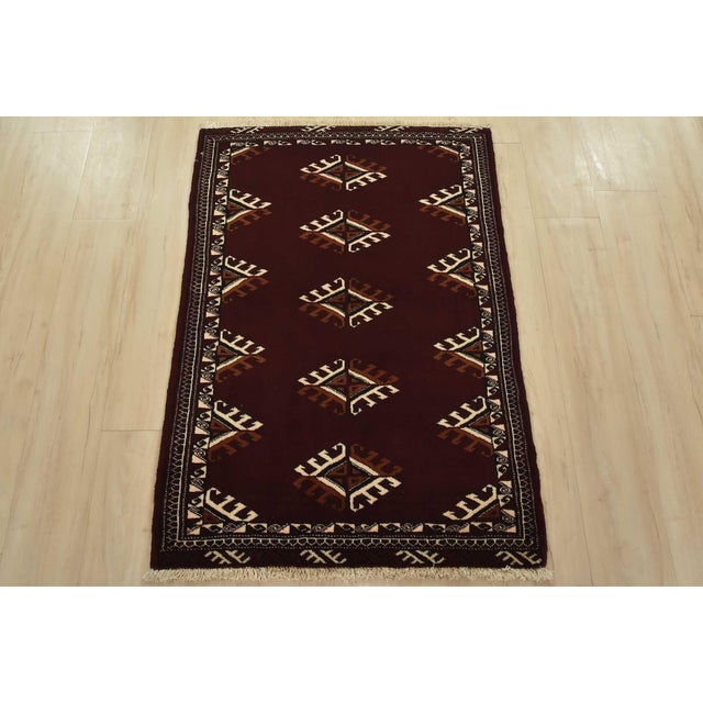Cabin Turkmen Rug 2’10” X 4’1” Red Wool Vintage Tribal Hand-Knotted Oriental Carpet For Sale - Image 3 of 9