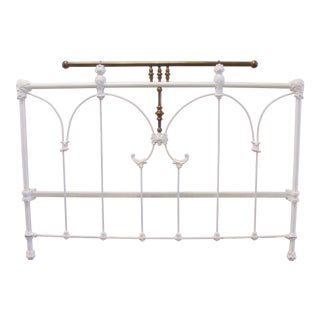 1940s Art Nouveau Iron and Brass Headboard For Sale