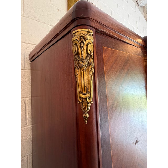 Antique French Louis XVI Marquetry & Ormolu Mirrored Armoire Wardrobe For Sale In Atlanta - Image 6 of 10