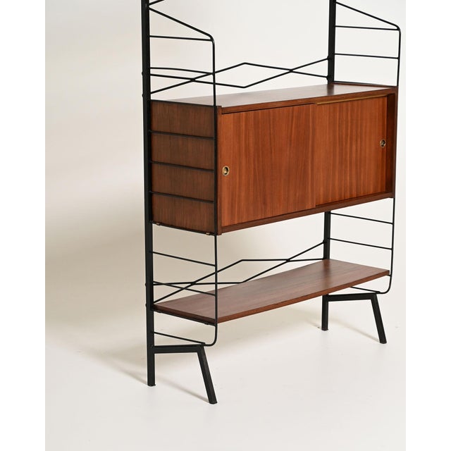 Wood Metal Bookcase with Teak Storage Compartment, 1950s For Sale - Image 7 of 11