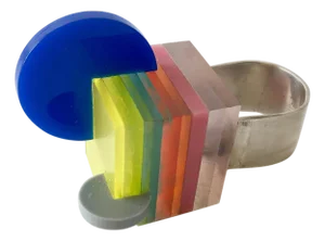 Heidi Abrahamson Sterling Silver Acrylic Cube Post Modernist Architectural Ring