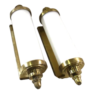 Art Deco Glass Frosted Shade Solid Brass Castings Sconces - a Pair