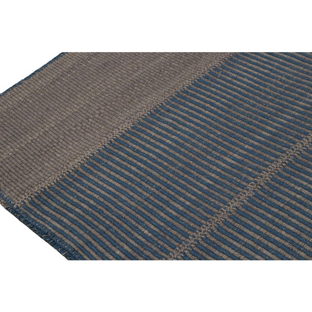 Rug & Kilim’s Contemporary Kilim in Blue and Gray With Stripes & Brown Accents For Sale In New York - Image 6 of 7