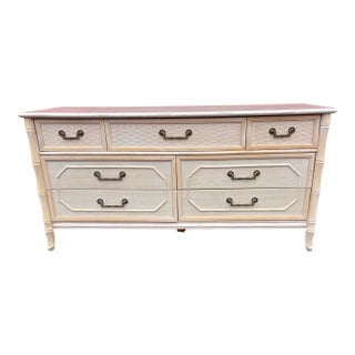Vintage 1970’s Coastal Faux Bamboo 7 Drawer Dresser by Broyhill For Sale