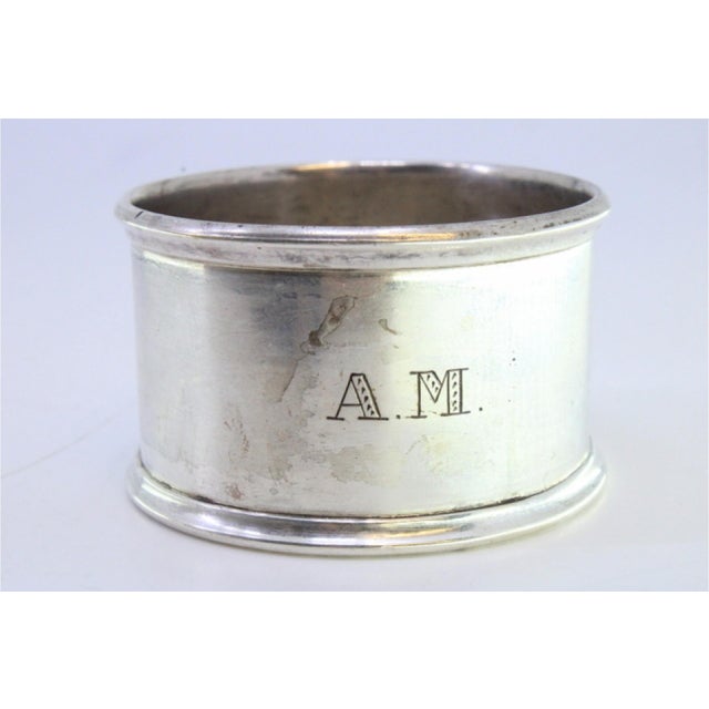 Smooth Silver Napkin Ring with Embroidery For Sale - Image 3 of 8