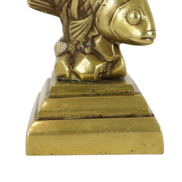 Vintage Heavy Bronze Koi Carp Statue, 1950s For Sale - Image 9 of 11