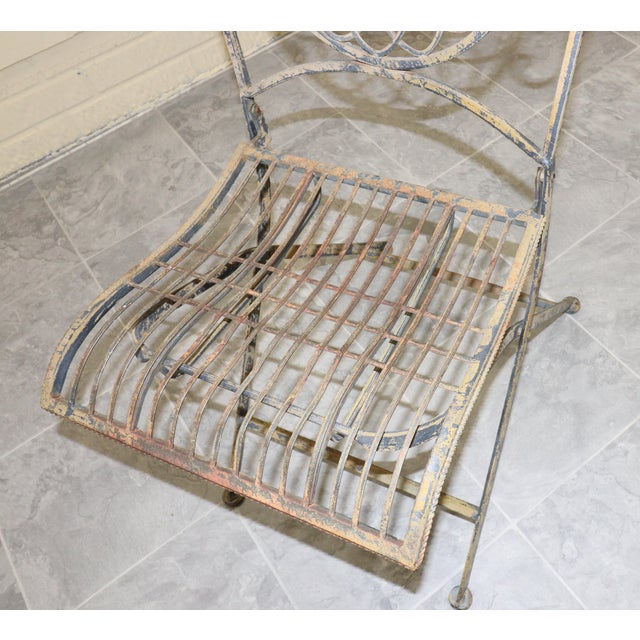 Light Yellow 1970s Italian Bistro–Style Wrought Iron Garden Set With Four Folding Chairs For Sale - Image 8 of 18