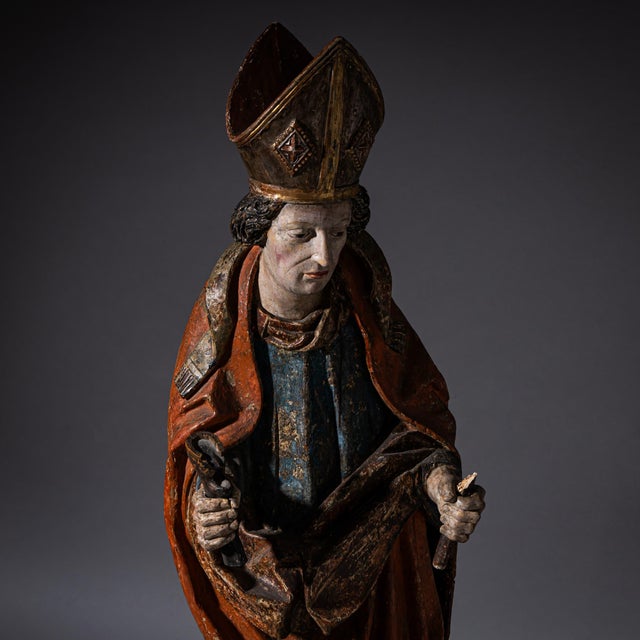 Unknown, Sculpture of Saint Eligius, 1480, Wood For Sale - Image 6 of 10