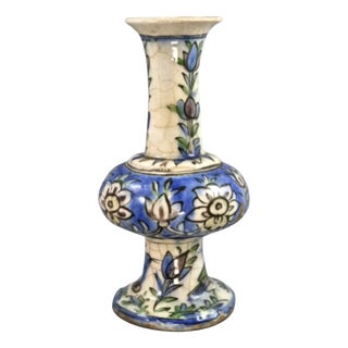 Antique West Asian Polychrome Ceramic Vase with Bird and Floral Decoration, 1900 For Sale