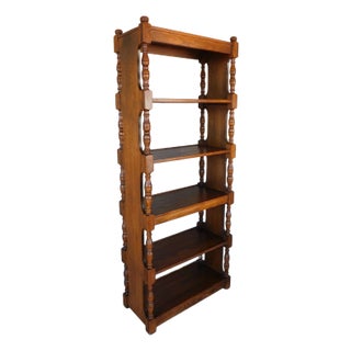 Vintage Oak Turned Column Sides Open Bookshelf 30"w X 74"h ( D ) For Sale